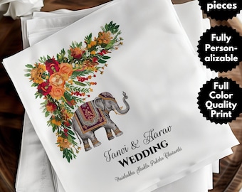 Personalized Indian Wedding Napkin, Hindu Elephant Theme Wedding Napkin, Sikh Napkins for Wedding Bulk