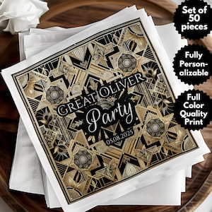 Décoration personnalisée des années 1920, serviettes de table Great Gatsby Party, décoration élégante des années 1920, serviette monogramme, carte personnalisée des années 1920