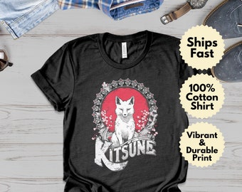 Camiseta Kitsune, camiseta de zorro japonés, sudadera con capucha Sakura Blossom, regalo para fanáticos del anime, sudadera con zorro samurái, taza de folclore