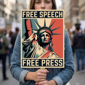 Free Speech Free Press Protest Sign, Yard Sign Statue of Liberty Rally Poster, Anti Trump No Kings First Amendment Political Lawn Decor