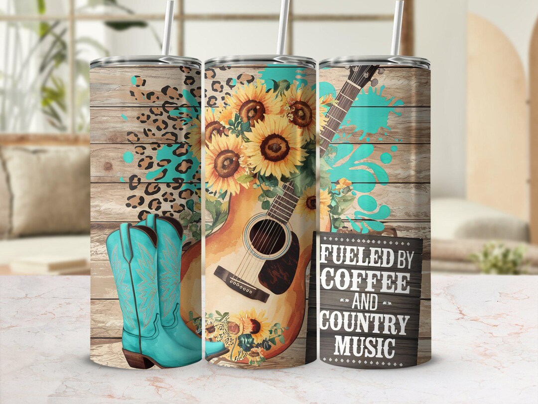 Watercolor Country Music Tumbler Wrap, Sunflowers Guitar Tumbler Wrap ...