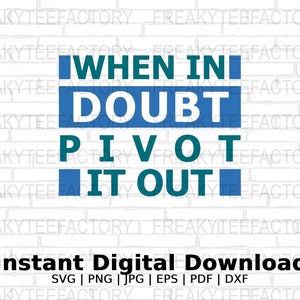Könnte beinhalten: Ein weißer Ziegelmauerhintergrund mit einer blauen und türkisfarbenen Grafik, auf der "When in doubt, pivot it out" steht.