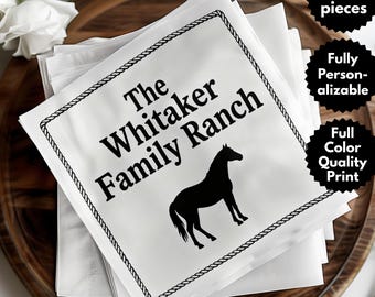 Personalized Horse Napkins: Custom Family Name, Ranch Style, Farm Animal, Farm House Decor
