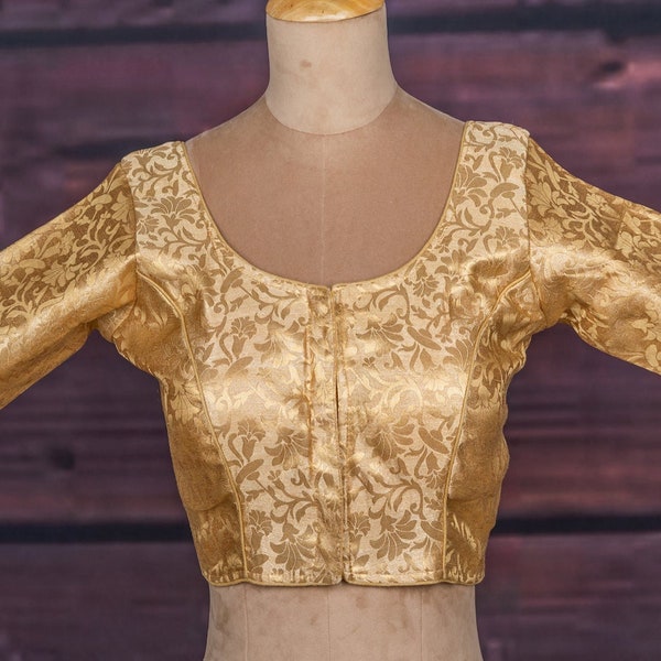 Gold bananasi brocade blouse for sarees | Readymade brocade blouse | Designer blouses | Blouses for Indian wedding | Gold brocade blouse