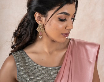 Pink Partywear Saree | Indian fancy saree | Satin silk saree | Pink light-weight sari | Elegant & Easy to Drape