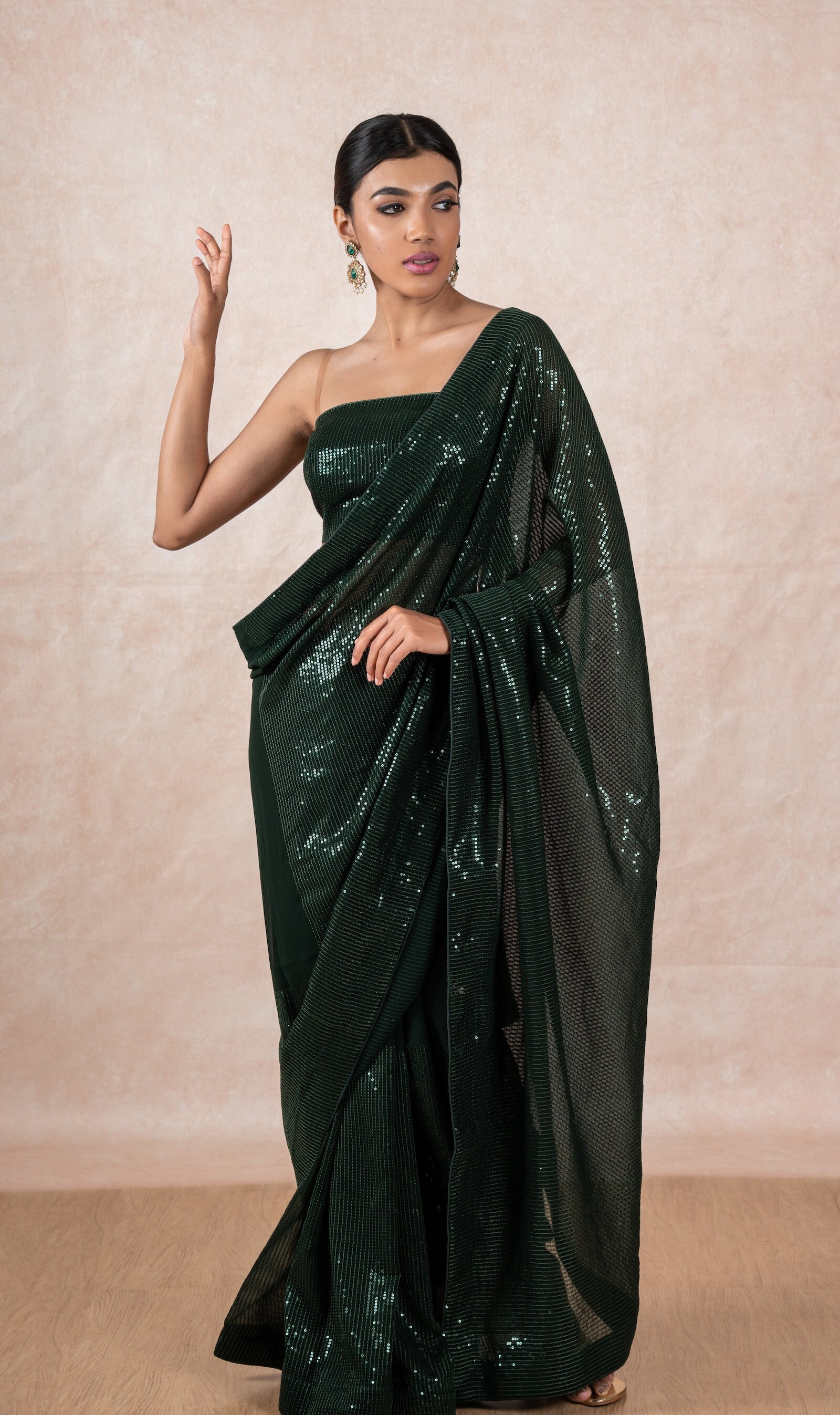 Elegant printed dark green saree - G3-WSA54237 