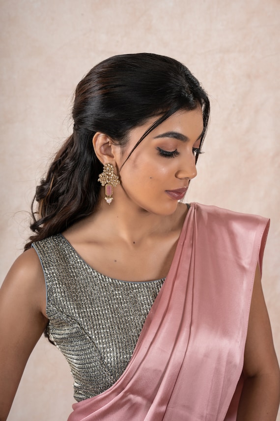 Pink Partywear Saree | Indian fancy saree | Satin silk saree | Pink light-weight sari | Elegant & Easy to Drape