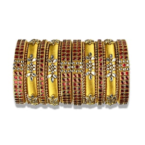 Red & Gold Silk Thread Bangles set Traditional Kundan stone silk thread bangles set Handcrafted Bridal silk thread bangles set for Women