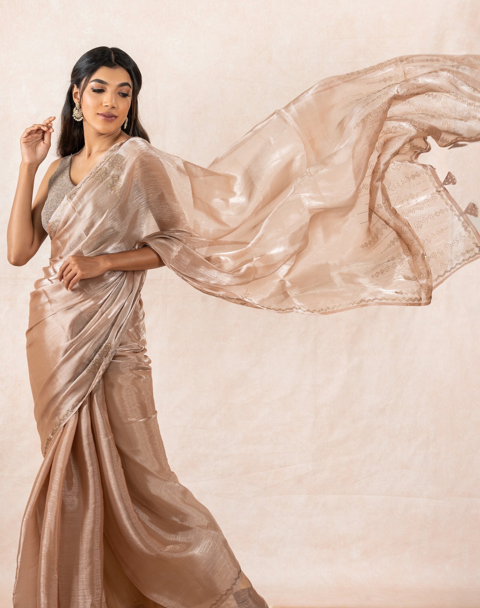 Rosé Shimmer  1-Minute Pink Sequins Saree – Glamwiz India