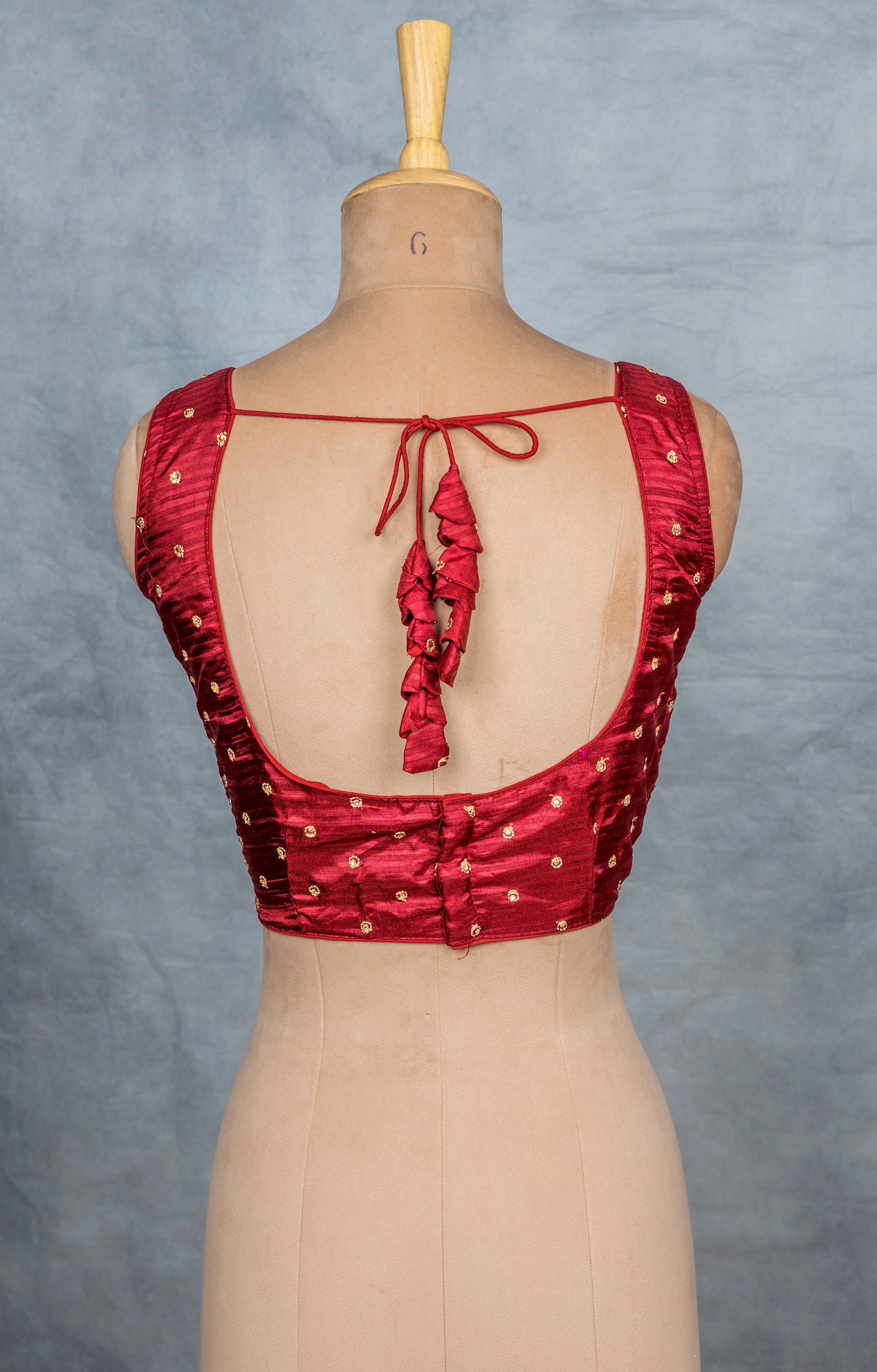 Maroon Half Sleeves Cotton Silk U-Neck Blouse With Back Closure