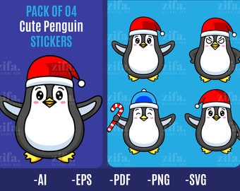 Cute Penguin Stickers SVG Bundle, Clipart (Digital Download)