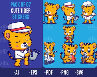 Tiger Stickers, Tiger Stickers SVG Bundle, Tiger Svg, Tiger Printable Stickers, Cute Stickers, Tiger Labels, Tiger Clipart, Tiger, SVG