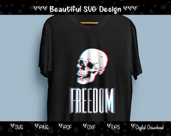 Freedom Skull T-Shirt Design, Streetwear Clipart (Digital Download)