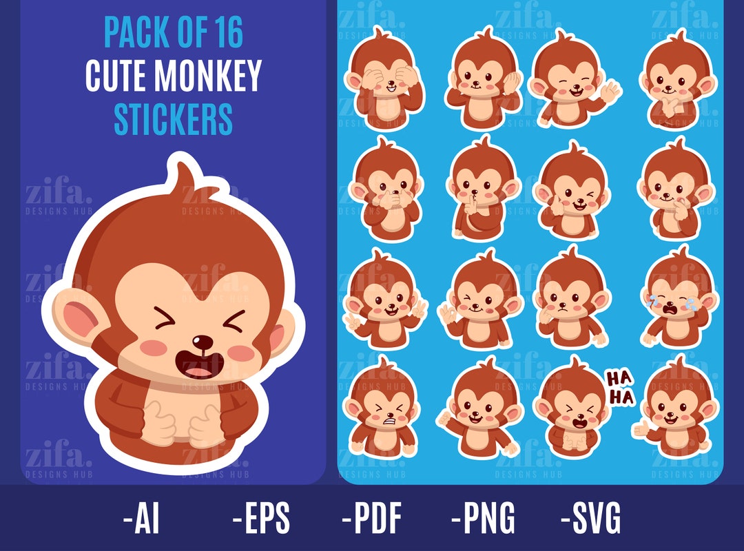 Monkey Stickers Monkey Stickers SVG Bundle Monkey Svg Etsy