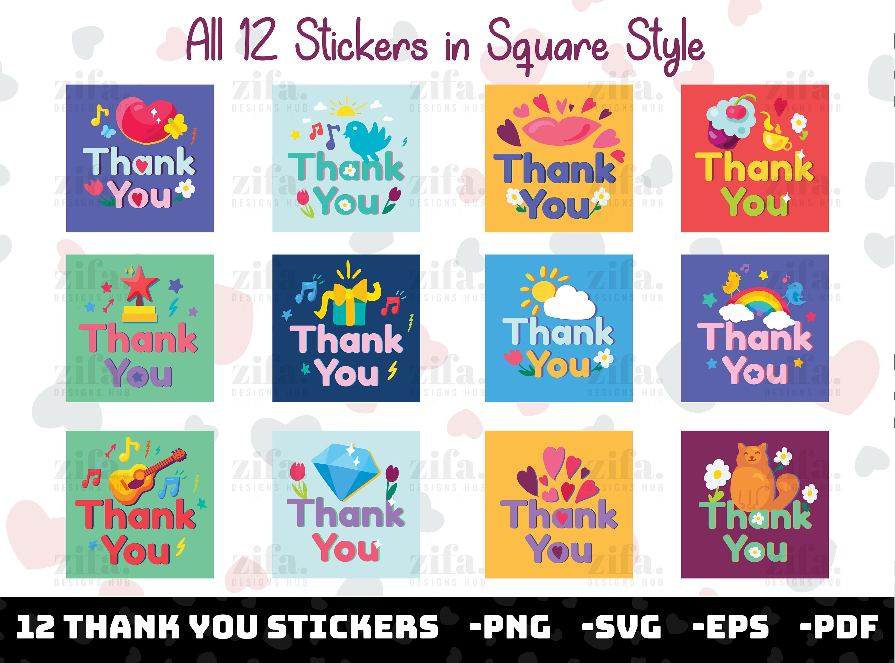 Thank You Stickers SVG PNG Bundle, Thank You Svg, Digital Thank You ...