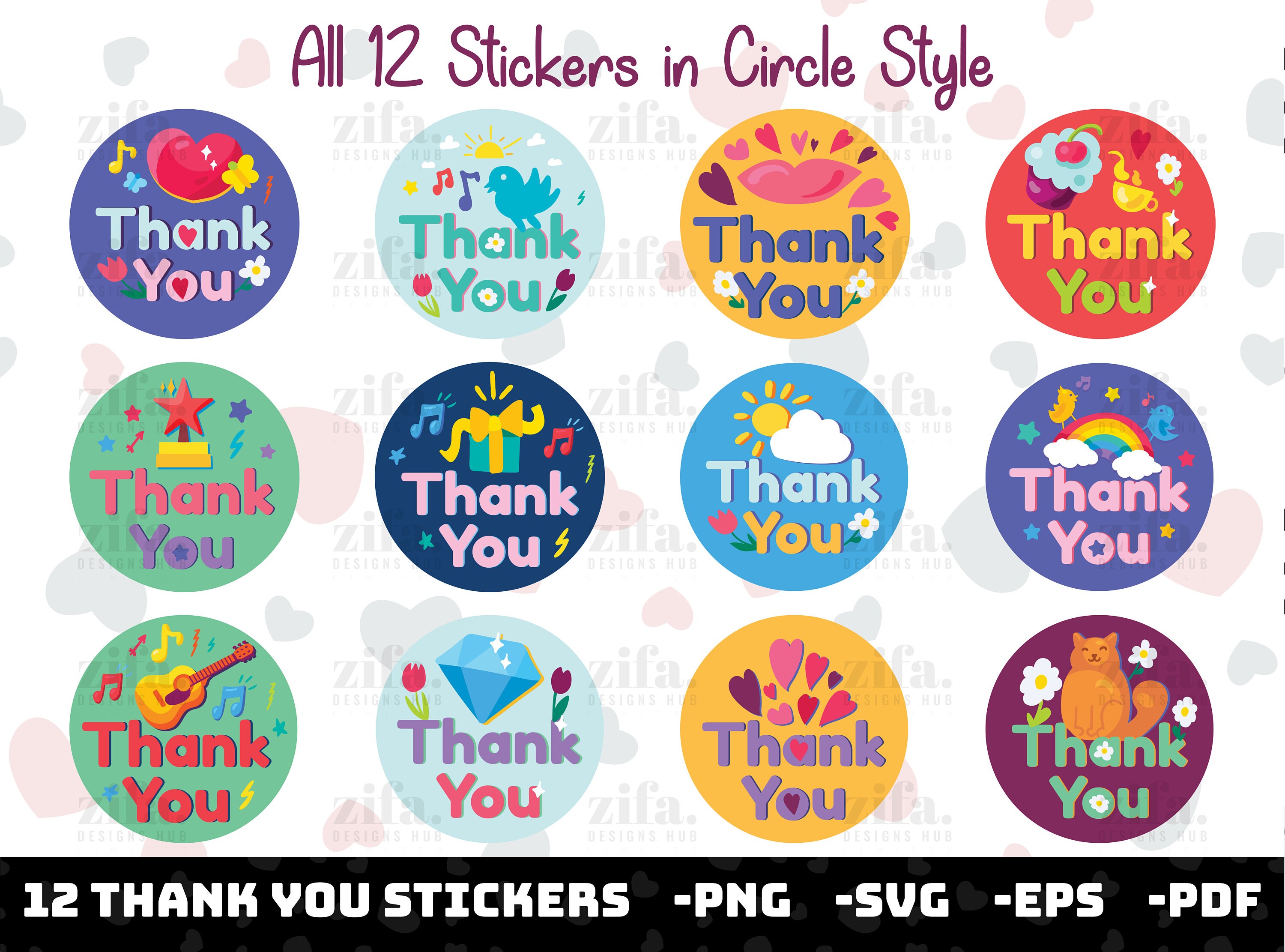 Thank You Stickers SVG PNG Bundle, Thank You Svg, Digital Thank You ...