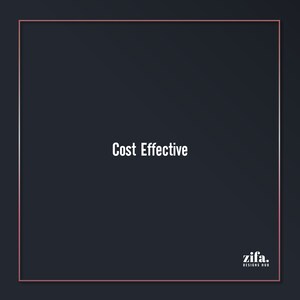 May include: A dark grey square with a pink border. The text "Cost Effective" is centred in the square. The text "zifa. DESIGNS HUB" is in the bottom right corner of the square.