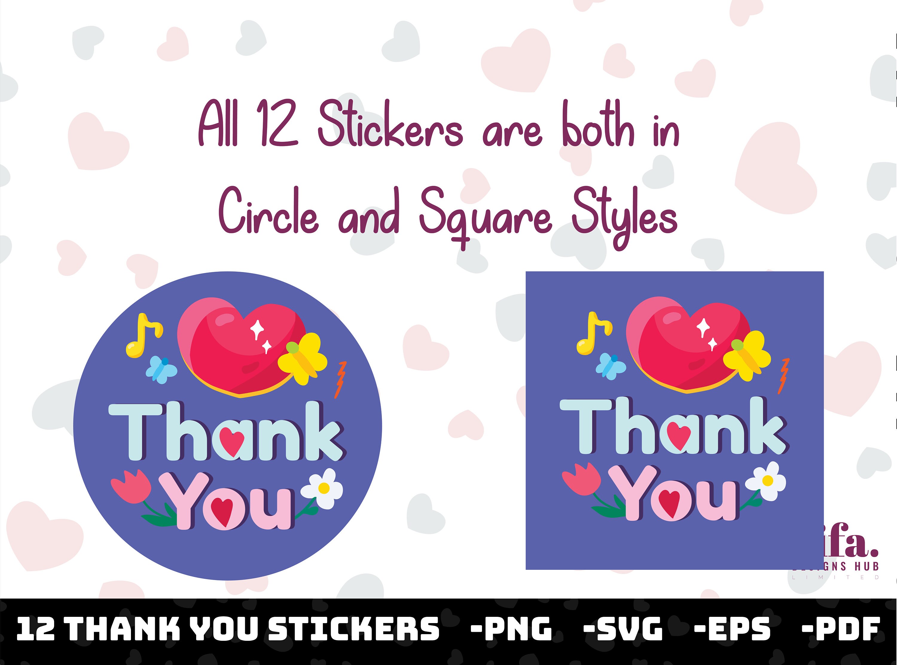 Thank You Stickers SVG PNG Bundle, Thank You Svg, Digital Thank You ...