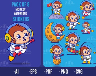 Monkey Astronaut Stickers SVG Bundle (Digital Download)