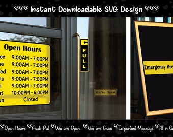 Business Hours Sign SVG PNG, Open Close Push Pull (Cut File)