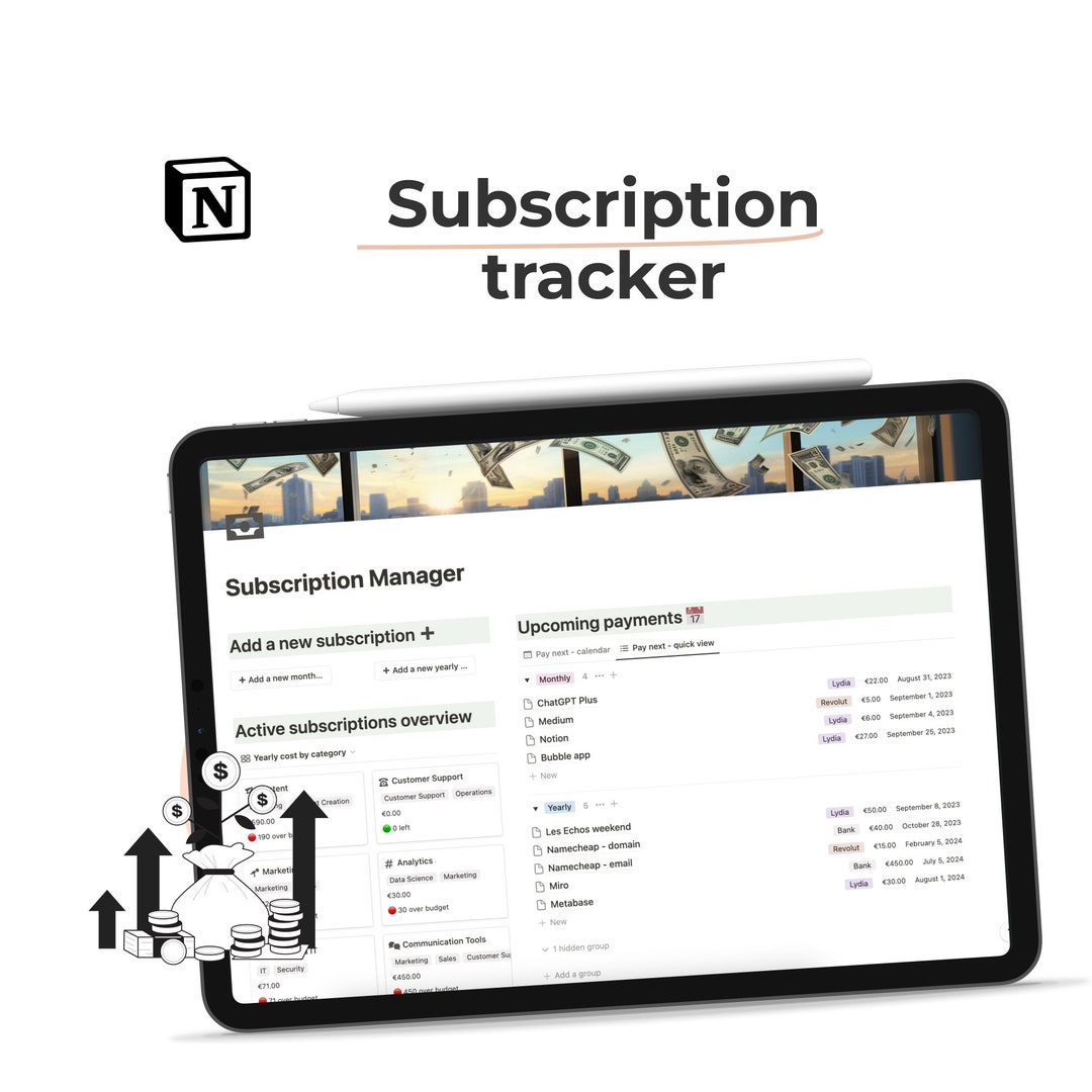 Subscription Tracker Notion Template | Organize Monthly Subscriptions ...