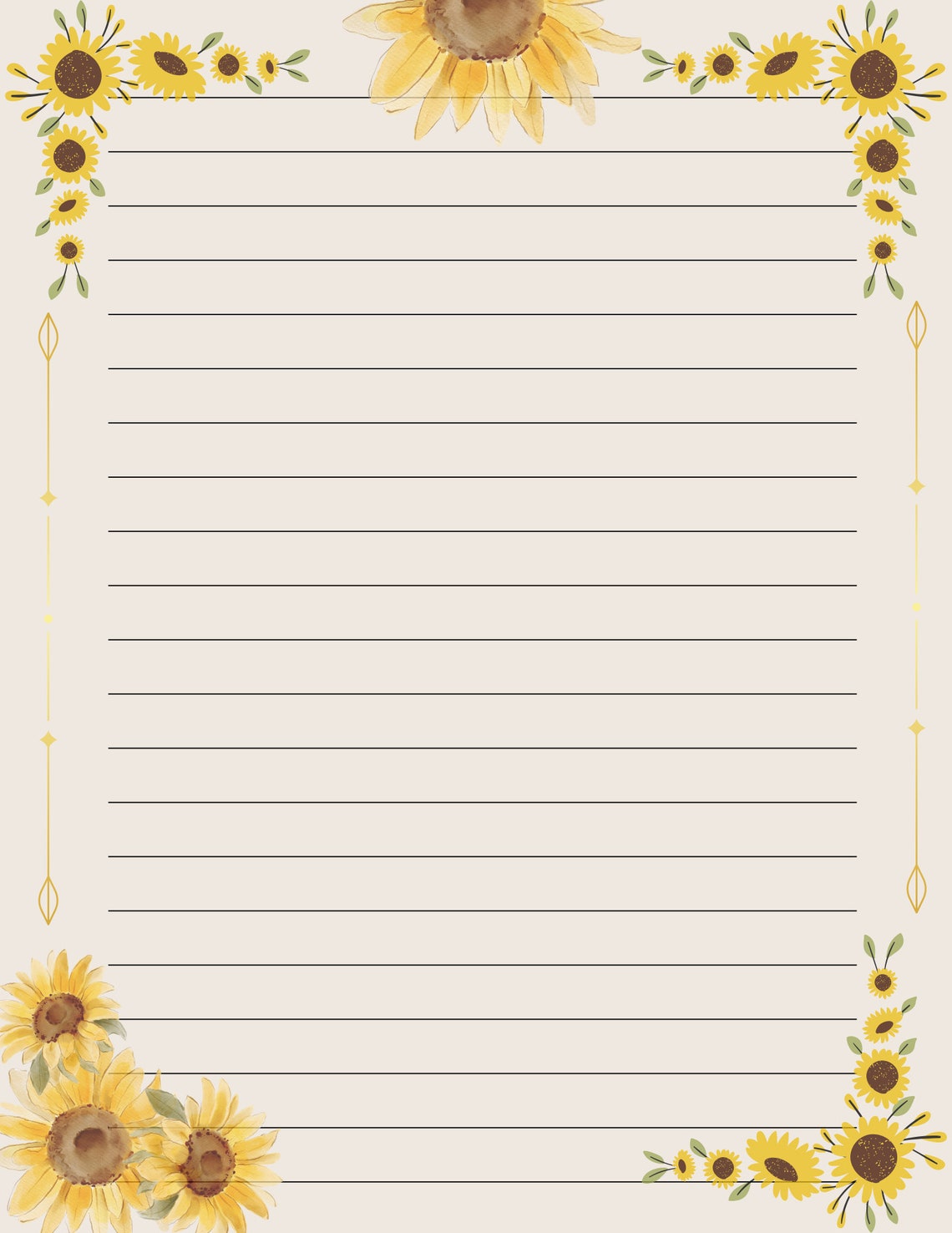 Sunflower Stationary Printable - Etsy