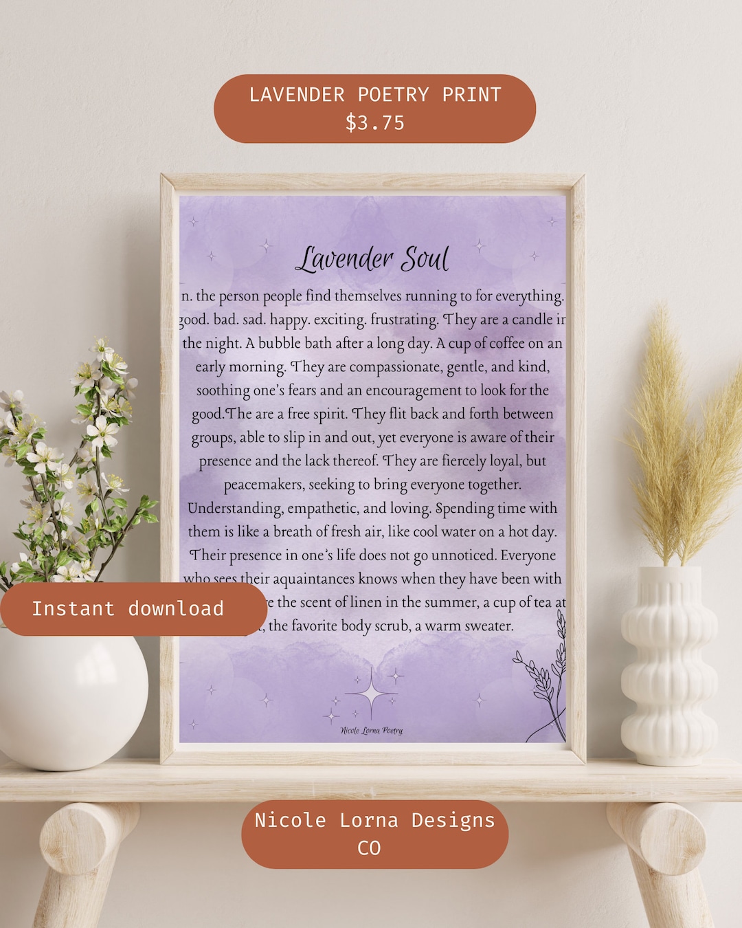 Lavender Poem Print Wall Art Print Affordable Art Print Download Wall