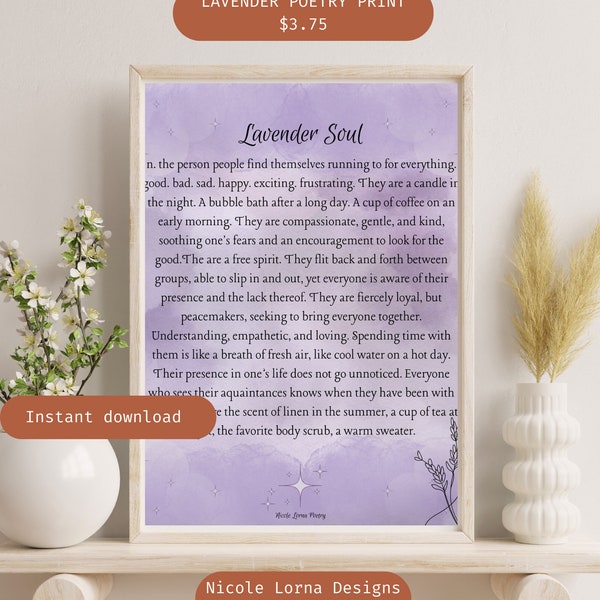 Lavender poem print  wall art print affordable art print download wall art