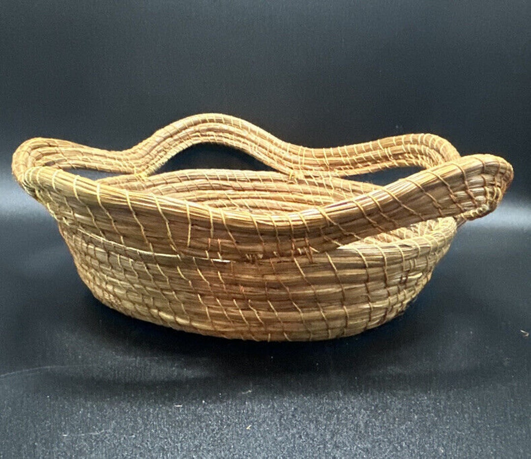 Vintage Hand Woven Pine Needle Basket Etsy