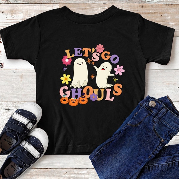 Lets go ghouls halloween shirt, toddler shirt, Halloween ghost, hippie costume, flower power girl shirt