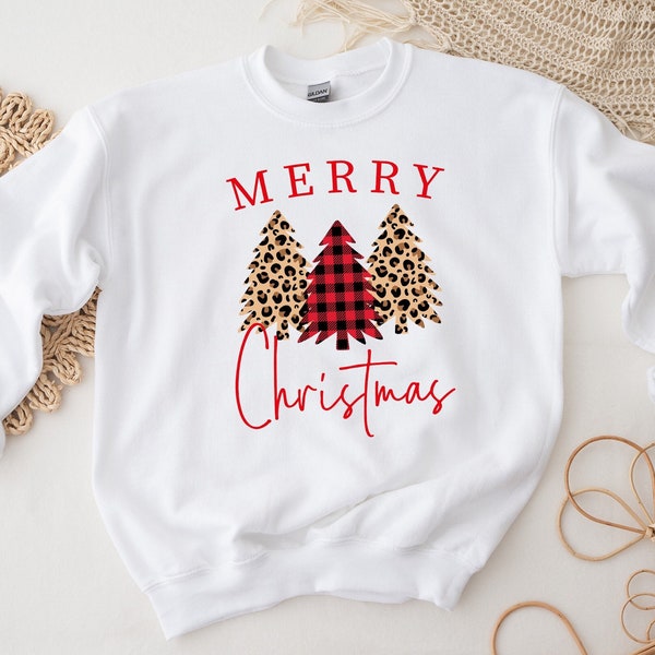 Merry Christmas Tree Shirts,Long Sleeve/Sweatshirt/Hoodie, Cheetah/Buffalo Plaid/Leopard Christmas Tops and Tees