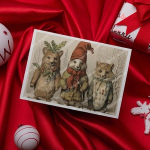 Juego de 8 tarjetas navideñas variadas / Juego de tarjetas festivas / Tarjeta de felicitación navideña / Tarjeta de felicitación festiva / Variedad de criaturas del bosque / con sobres