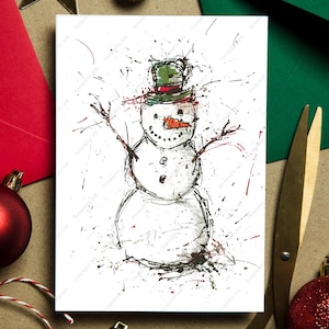 Cartões de Natal engraçados com boneco de neve 2025 | 8 cartões com o mesmo design | Cartões de Natal com ilustração de boneco de neve | Mensagem engraçada dentro | com envelopes