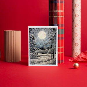 8 Sortierte Weihnachtskarten-Set | Weihnachtskarten Set | Weihnachtskarten | Holzschnitt-Art Mondschein-Szenen-Varietäts-Set | mit Umschlägen