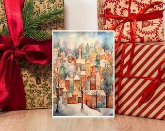 Printable Holiday Town Card | Christmas Greeting (Digital Download)