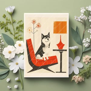 8 design assortiti di metà secolo con cani / Interno vuoto / Varietà di cani e design moderni di metà secolo / Ottimo set regalo di 8 biglietti vuoti