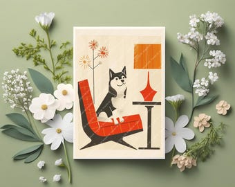 8 Assorted Mid-Century Modern Dog Greeting Cards | Blank Note Card Set