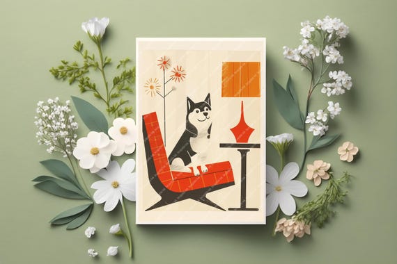 8 Assorted Mid-Century Modern Dog Greeting Cards | Blank Note Card Set