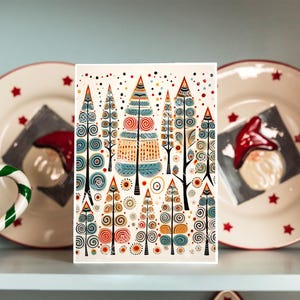 Conjunto de 8 cartões de Natal sortidos | Cartões de felicitações de Natal | Cartões de felicitações de feriados | Conjunto de cartões variados de árvores de Natal de arte popular | com envelopes