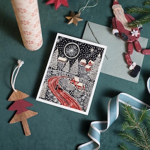 Juego de 8 tarjetas navideñas variadas / Juego de tarjetas festivas / Tarjetas de felicitación navideñas / Tarjetas de felicitación festivas / Estilo de impresión en bloque / Con sobres