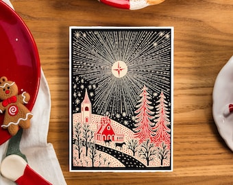 Folk Art Star Printable Christmas Card | Holiday Greeting (Digital Download)