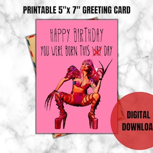 Lady Gaga "Born This Day" verjaardagskaart | Lady Gaga-kaart | Afdrukbare verjaardagskaart | Je bent zo geboren | Direct downloaden | Digitaal