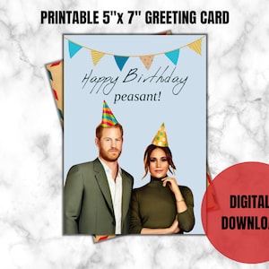 Feliz Aniversário Camponês | Cartão de aniversário do príncipe Harry & de Megan Markle de <br> Entrega Rápida? Duque e Holandesa | Cartão de aniversário imprimível | Download Instantâneo |Digital