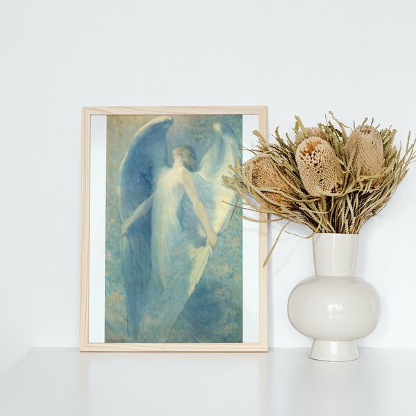 Angel painting, vintage female angel painting, instant download digital print