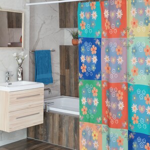 Patchwork Shower Curtain, Patchwork Quilt Flowered, Shower Curtain, Colorful Flowered Bath Curtain, Cottagecore curtain, Boho Curtain