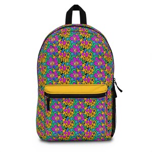 Flowered Pattern Backpack, Floral Boho Design Backpack, Back to School