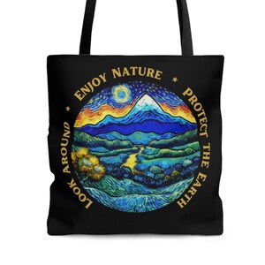 Protect the Earth Beach Bag, Environmental Market Bag, Enjoy Nature Shopping Bag, Women Shoulder Bag, Black Market Bag