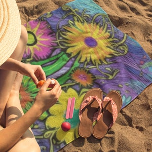 Floral Beach Towel, Flowers Towel, Hippie Retro Towel, Colorful Towel