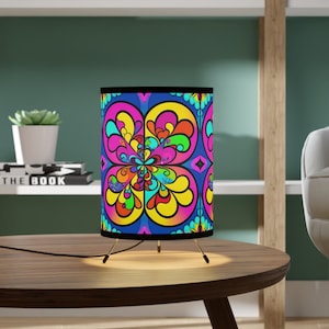 Colorful Tripod Lamp, Boho Lamp, Stainglass, Floral, Decorative