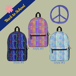 Peace Pattern Backpack, Boho Design Backpack, Back to School, Peace Backpack, Travel